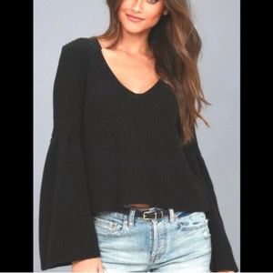 Free People Cropped Wide Sleeve Black Sweater XS SO SOFT